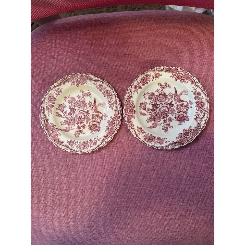 Crown Ducal Bristol Pink Red Transferware Bread Plates 6" England Lot Of 2